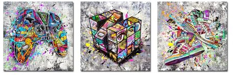 Graffiti-Wandkunst, Hypebeast, Wanddekoration, Leinwandbild, Banksy, Pop-Art, fertig zum Aufhängen, 30,5 x 30,5 cm, 3 Stück
