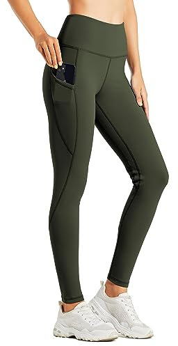 WILLIT Thermo Leggings Damen Gefütterte Leggings Winter Wasserbeständig Thermohose Hohe Taille Warme Yogahose Laufhose Strumpfhosen Olivengrün M