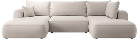 Selsey Sofa Ecksofa Eckcouch Schlafsofa Couch Mit Stauraum Schlaffunktion Pflegeleicht Polyurethanschaum U Form Rechts OVO Creme Veloursoptik Castel