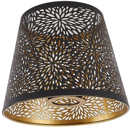 Abat-jour en métal E26 E27 Abat-jour décoratif en fer style arbre de forêt avec motif intérieur doré pour lampe de table, lampe murale et lampe de plafond noir