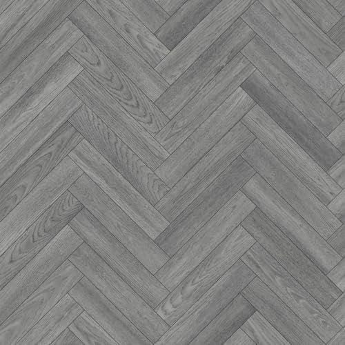 Dark Grey Herringbone Siren Vinyl Flooring 4mm Thick Durable Felt Backed Lino Kitchen Bathroom (3m x 4m)