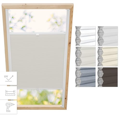 Estika Dachfenster-Wabenplissee mit Bohren für Fakro-Fenster – Modell 114/118 – Stofffarbe Elfenbein-Weiß – Dachfensterrollo, Innenrollo, Fensterplissee