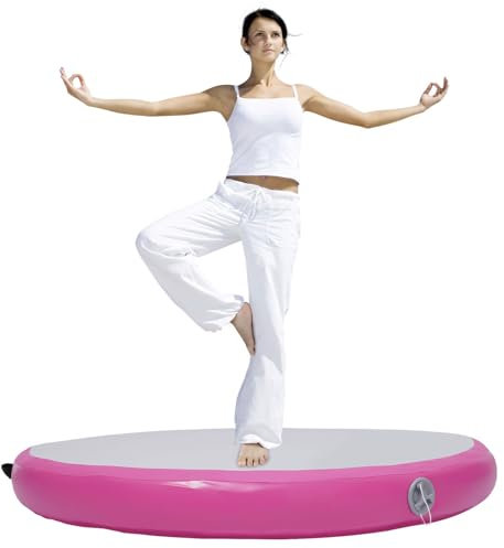 Aufblasbare Sport-Yoga-Trainings-Gymnastikmatte Mit Pumpe Rosa Rundes Yogamatte Heim Park Kunst Tumbling Sprungbrett Rutschfest Und Gepolstert Fitnessmatte Turnmatte Pilates Matte 100X10Cm