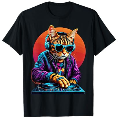 Cat DJ Techno Plattenspieler EDM Katze Elektronische Tanzmusik T-Shirt