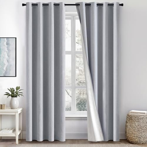 MIULEE Cortinas Blackout Cortina salón Cortinas Opacas Aspecto Lino con Ojales Cortina térmica protección frío Ventana Dormitorio Moderno balcón Puerta Cocina Azul 140 x 225 cm