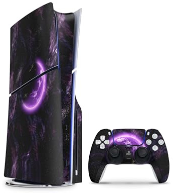 Skins4u Slim PS5 Skins Aufkleber für PlayStation 5 Konsole und Controller Skin Vinyl Skin Sticker PS5 Slim Disc Design Schutz Folie Purple Space