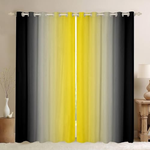 Grau Gardinen Verdunklungsvorhänge, Schiebegardinen Gelb Vorhang Blickdicht Curtains mit Ösen für Wohnzimmer Schlafzimmer Kinderzimmer 2er Set 245x140cm (HxB)