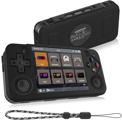Compatible with RG35XX H Retro Handheld Game Console, Soft Silicone Protective Case for RG35XX H with Lanyard - Black