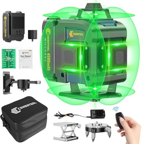 CONENTOOL Kreuzlinienlaser, 4x360° Grün Selbstnivellierend Laser Wasserwaage, 16 Line Selbstnivellierend Linienlaser, 2x4500mAh Akku mit Typ-C Ladeanschluss, Fernbedienung, für Innenbereich Baustelle