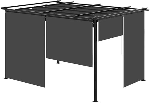 Outsunny Pérgola de Jardín 4x3 m Cenador para Exterior con Techo Retráctil 4 Cortinas Enrollables de Poliéster y Marco de Metal para Patio Terraza Gris Oscuro
