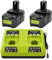 Lot de 2 Batteries au Lithium 18V et Chargeur P117 pour Ryobi One+, Batterie de Rechange Li-ION et Chargeur pour Outils Ryobi 18 V One+ P108 P107 P104 P105 P102 P103