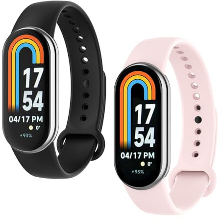 WD&CD 2 Pezzi Cinturino Compatibile per Xiaomi Mi Band 9 / Mi Band 8 Nero+Rosa, Braccialetto di Ricambio Silicone Sportivo Cinturino