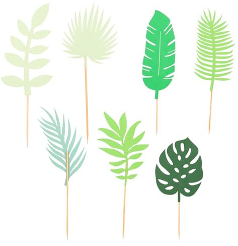 Tabanzhe 7PCS Tropical Leaves Cake Toppers,Hawaiian Themed Palm Leaf Cake Decoration,r Greenery Cupcake Topper Set Cake Decor for Summer Jungle Party Birthday Wedding Baby Shower Supplies