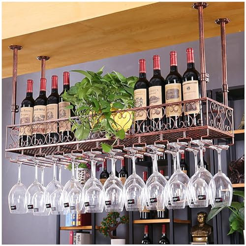 VNNHGB Casiers à vin Suspendus au Plafond, Porte-Bouteilles et Porte-Verres en métal fixés au Mur, étagères de Rangement de Cuisine sous Les armoires, unité de Bar élégante avec Design Flottant