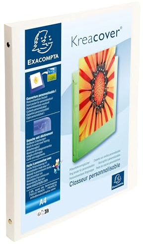 Exacompta - Réf. 51189E - Carton de 20 classeurs souples opaque personnalisable 1 poche - 4 anneaux ronds 15 mm - Dimensions extérieures : 32 x 25 cm - Format à classer A4 - Blanc