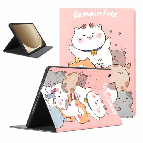 Kueqeay Coque pour Samsung Galaxy Tab A9+ 11(SM-X210/SM-X215/SM-X216), Aesthetic Chat Motif Design Housse de Protection Léger avec Support Fonction Ultra-Mince PU Transparent Étui à Rabat, Rose