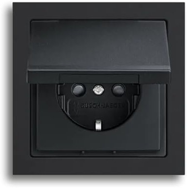 Busch-Jaeger future® linear Komplett-Set: 20 EUK-885 SCHUKO® Steckdosen-Einsatz mit Klappdeckel + 1721-885K Abdeckrahmen 1-fach, Future Linear schwarz matt