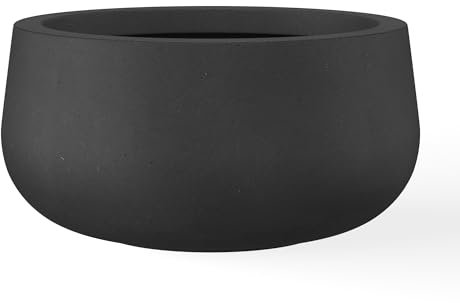 Kante Runder Beton-Übertopf, Zement-Pflanztöpfe mit Ablaufloch und Gummistopfen für den Innen- und Außenbereich, Garten, Haus, modernes geschwungenes Design, 30 cm Durchmesser, Schwarz
