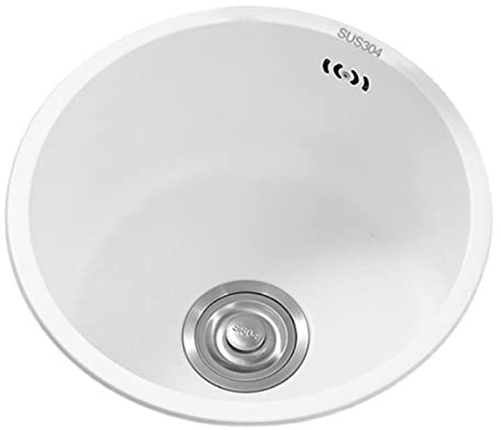 Vit rund diskbänk Bar Diskbänk Undermonterad diskho Köksdisk Rund vit diskho med avloppsrör Nano diskbänk i rostfritt stål (storlek: 36cm)