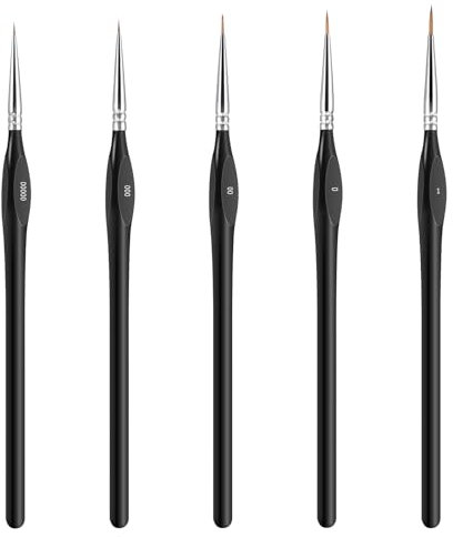 AOZUO Lot de 5 pinceaux fins - 5 tailles - Pinceaux acryliques - Pinceaux d'artiste par numéros - Pour nail art, acrylique, aquarelle, peinture à l'huile, peinture au trait (5 tailles)