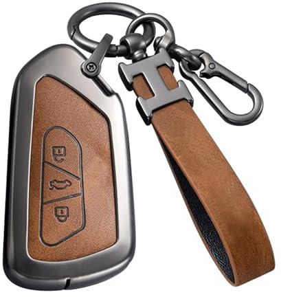 Coque de clé de voiture compatible avec VW Volkswagen Golf 8, ID3, ID4, GTI, GTE, Seat Leon MK4, Tarraco, Ateca, Skoda Octavia en alliage avec porte-clés en cuir
