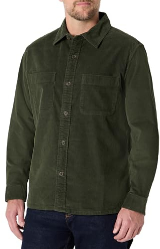 Amazon Essentials Men's Regular Fit Corduroy Overshirt, Dark Olive, L