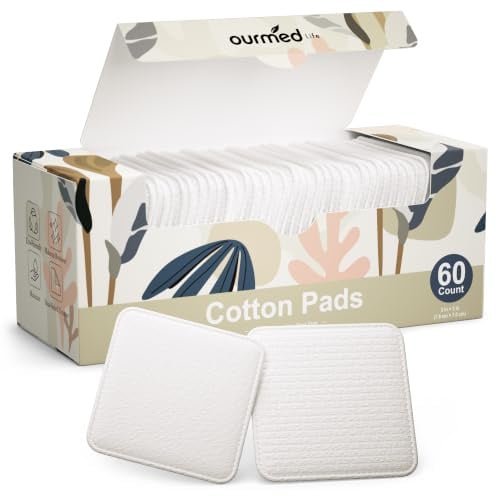 Ourmed Life Large Cotton Pads for Face, 3 x 3 Makeup Remover Pads, 60 ct