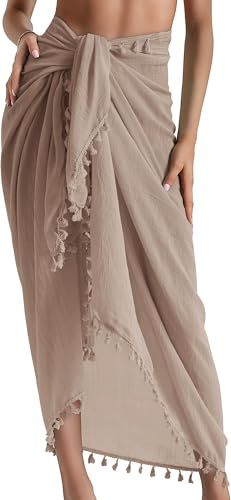QTUN Damen Sarong Pareo Bikini Cover Up Strand Wickelrock Sommer Badeanzug Cover up Groß Strandtuch Vertuschung Leichter Strandkleid Multifunktional Tapisserie Wickeltuch mit Quasten