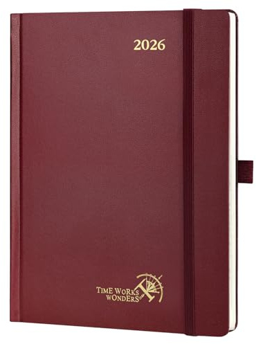 POPRUN Planer 2026 (mittlere Größe 21,6 x 16,5 cm, Hardcover) – Tages-, Wochen- und Monatskalender, Agenda 2026 Terminkalender mit stündlichen Zeitschlitzen, monatlichen Registerkarten, 100 g/m²