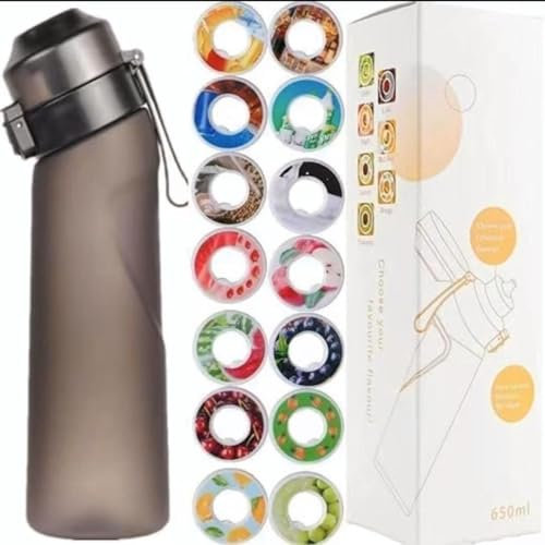 BOSSETY 650 ml Sport Wasserflasche mit Pods in 14 Geschmacksrichtungen, aus hitzebeständigem Tritan-Material. Natürliches Fruchtaroma, 0 Zucker, 0 Kalorien (Frosted Black)