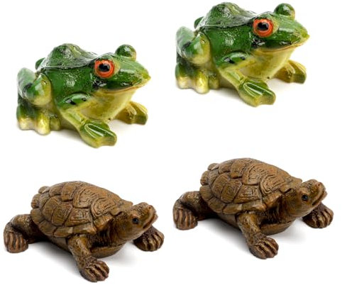 APOMOONS 4 Decoraciones de Tortugas y Ranas de Resina, Tortuga y Rana Simuladas Adecuadas para la Decoración de Estanques de Jardín en Miniatura.
