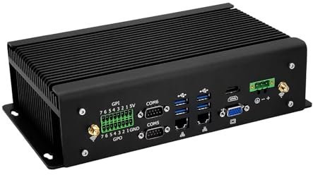 SJRC Mini PC industriel sans ventilateur avec Core i5-1335U, DDR5, LAN 2,5 GbE, 6 RS-232/485 COM, 9-36 V DC, HD+VGA, prise en charge Linux/Win/Opnsense, 6 USB, DDR4 64 Go de RAM 1 To SSD