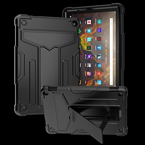 Viaggio con tablet Custodia compatibile con custodia Kindle Fire HD 10/Fire HD 10 Plus 10.1 (versione modello 2021), con cavalletto Custodia ibrida a tre strati Custodia robusta antiurto Protezione a