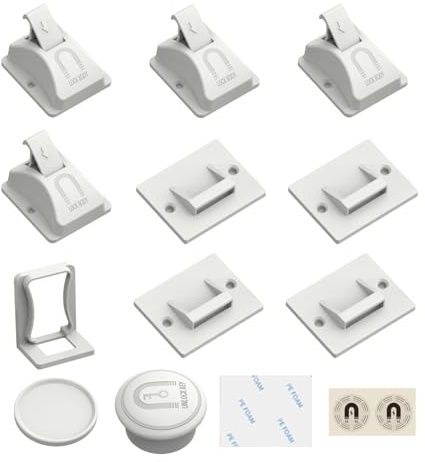 Möbelschlösser Magnetisch Bohrfrei Klebend Kindersicher Unsichtbar | -Schranksicherung für Schränke, Schubladen, Kleiderschränke, Sideboards, Bücherregale, Kredenzen,