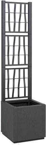 HaoChrymec Jardinière avec Treillis, Polypropylène Synthétique, Design Carré, Jardinière Extérieure et de Balcon, Pot de Fleur, Anthracite, 36x36x140 cm