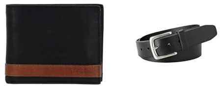 FOSSIL Herren Quinn Schwarzes Leder Portemonnaie und Joe Gürtel, Set