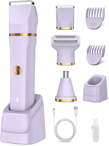 Lady Shavers for Women 3-in-1,Bikini Trimmer Woman IPX7 Waterproof,Nose Trimmer Rechargeable,Pubic Hair Trimmer for Women Wet and Dry,Painless Electric Foil Shaver for Body,Arms Legs Underarms, Purple