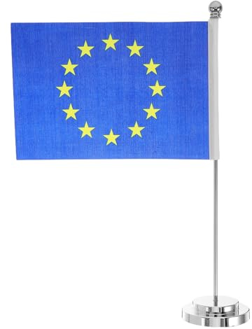 WOFASHPURET Petit Drapeau de Table Union Européenne en Polyester avec Base Stable et Design Élégant pour Décoration de Bureau et Salle de Classe