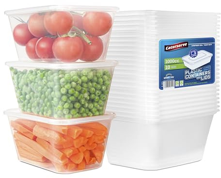Caterserve Takeaway Plastic Containers With lids - Microwave and Dishwasher safe - Ideal for Food storage and Meal Prep - BPA free,recyclable,reusable (10-1000CC)