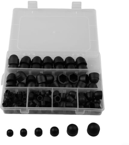 145-teiliges Set Sechskant-Mutterkappen aus Nylon, Schwarz, 6 Größen (4-12 mm), Schutzkappen für Schrauben und Bolzen, rostfest, mit Aufbewahrungsbox