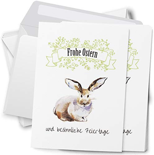 Einladungskarten Manufaktur Hamburg 10 Postkarten zu Ostern mit Umschlägen im Set - Osterkarten modern Osterhase Frohe Ostern Osterpostkarten
