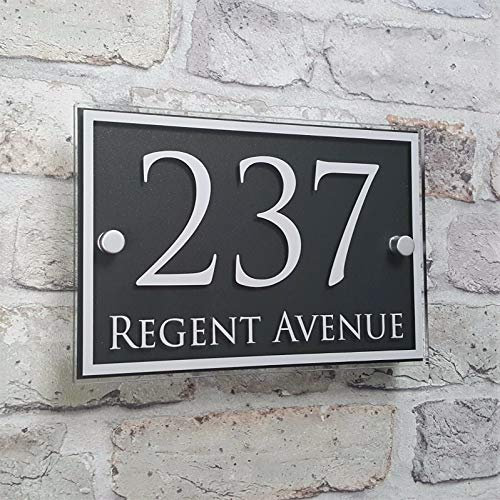 Personnalisé Plaque d'adresse de maison moderne signes de numéro de porte plaques nominatives verre effet acrylique (02)