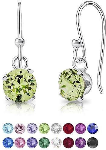 DTPsilver® Pendientes Colgantes Plata de Ley 925 con Cristal Swarovski® 6 mm - Pendientes Mujer Plata - Pendientes Pequeños Peridoto