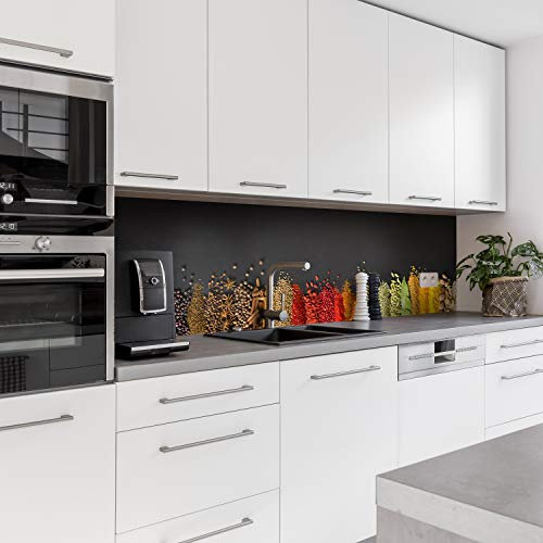 Dedeco - Panel de cocina con diseño de especias V1, salpicadero para la pared de la cocina, impermeable, resistente al calor, diferentes tamaños 220 x 60 cm PVC espuma dura, laca UV brillante