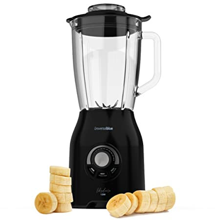 UNIVERSALBLUE Batidora de Vaso Negra 1200W | Licuadora de Smoothies Potente | Batidora Americana con Cuchillas de Acero