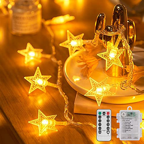 LED Lichterkette Sterne, 6M 40 LED Lichterkette Batterie mit Timer Fernbedienung 8 Modi Weihnachten innen und außen Lichterketten für Zimmer, Deko, Halloween, Party