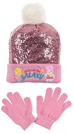 Sun City Peppa Pig Wutz Kinder Mädchen Winter-Set Winter-Mütze und Handschuhe (52, Rosa)