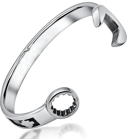 INTERNATIONAL BRANDS EXCESS STOCK TRADING U.K. I BEST U.K Men Bracelet Silver Spanner Bangle Biker Vintage Tool Design Small to Medium Wrist Size (Engraved Letters)