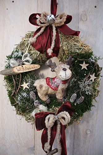 Türkranz Winter D32 cm mit sitzenden Elch Farbe taupe natur