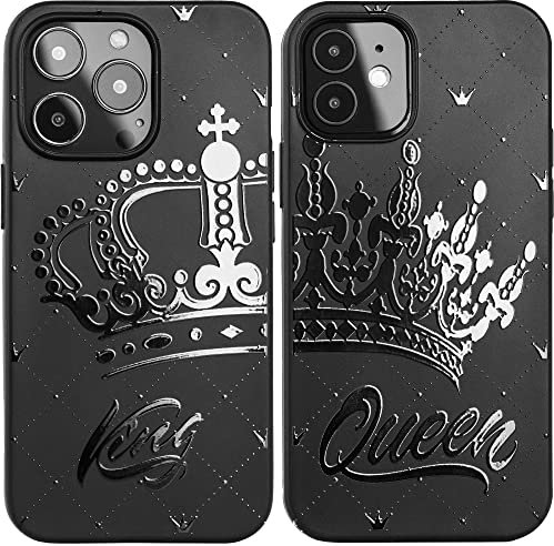 Cavka Black Matching Phone Case Compatible with - iPhone 12 Pro - iPhone 12-6.1 inch for Couples King and Queen Cover Set Cute Anniversary for Him Her Engagement Girlfriend Crown Boyfriend Birthday